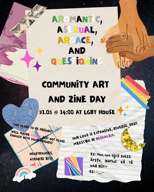 Ace, aro, aroace, and questioning community art and zine day